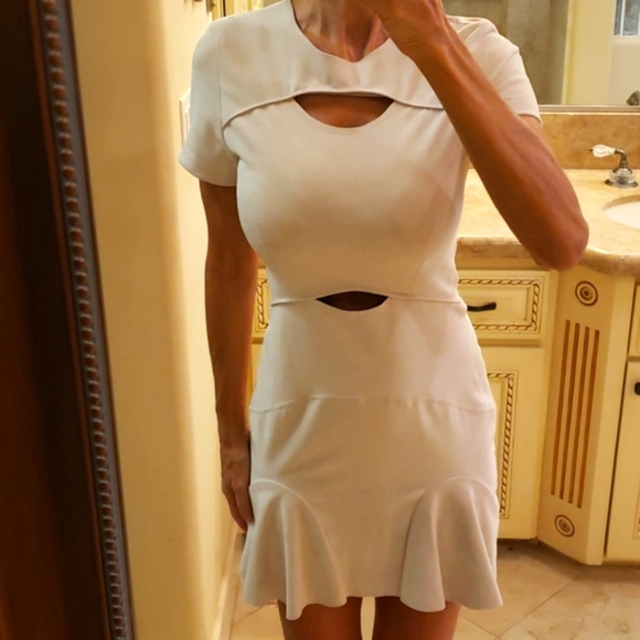 Bebe beige faux suede flirty cutout dress, XS - Picture 3 of 16